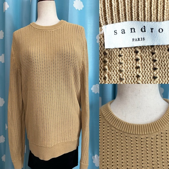 Sandro camel / sand pullover cotton sweater- L - Picture 1 of 8